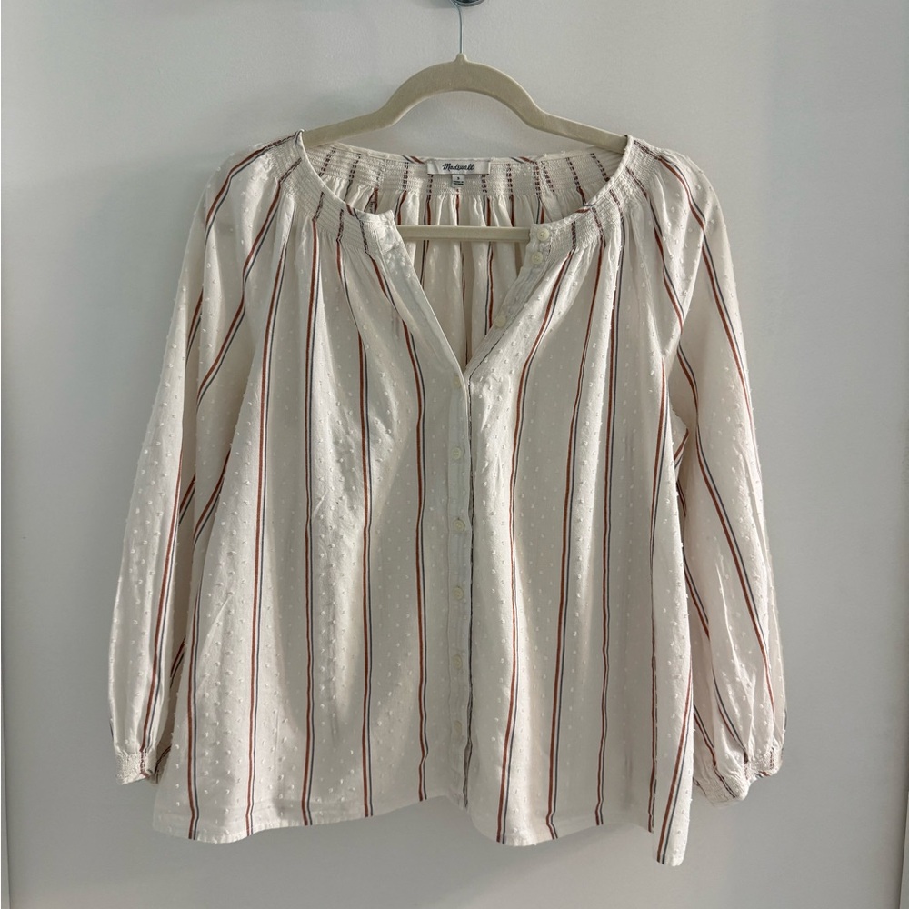 Madewell White Pleated Long Sleeve Blouse